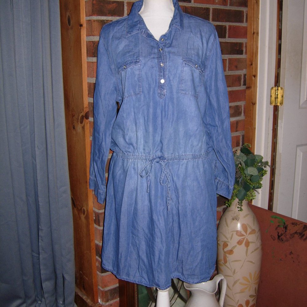 Blue Chambray Tie Waist Dress XL